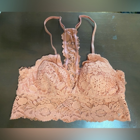 Aerie LIKE NEW peach/coral lace racerback bralette size S - Picture 2 of 4